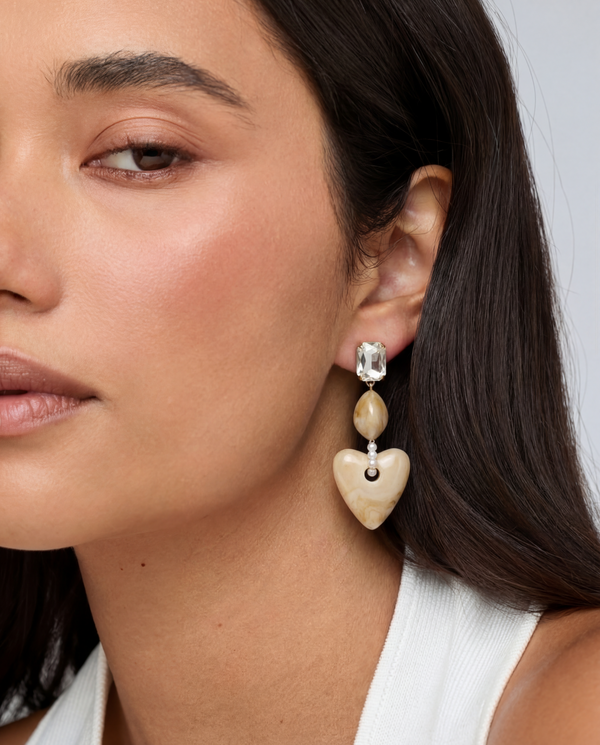 Honey Marble Heart Drop Earrings