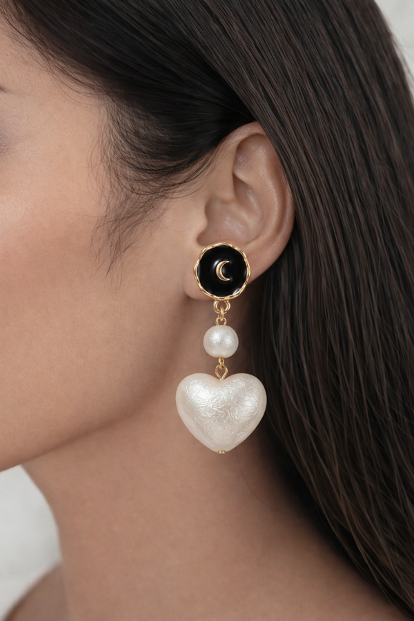 Noir Luna Heart Drop Earrings