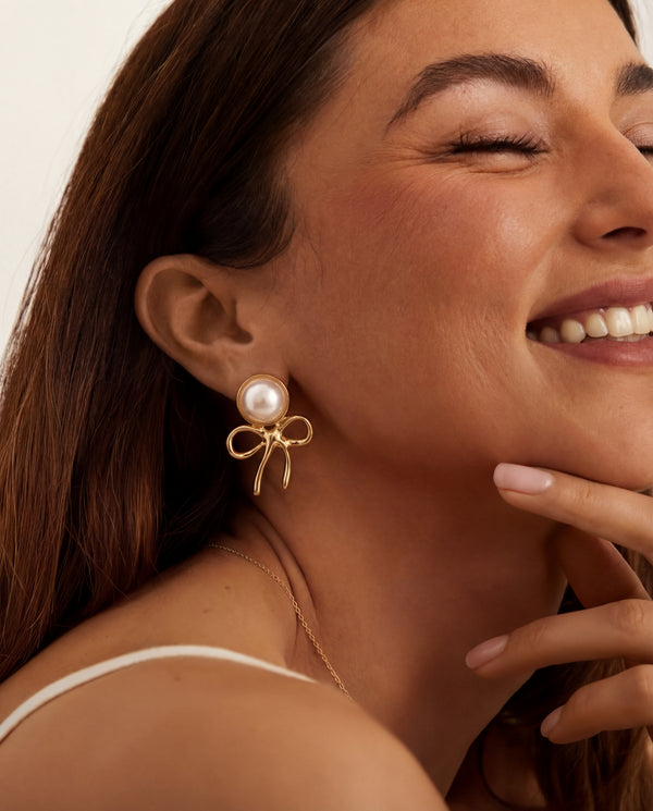 Pearl Bow Drop Earrings