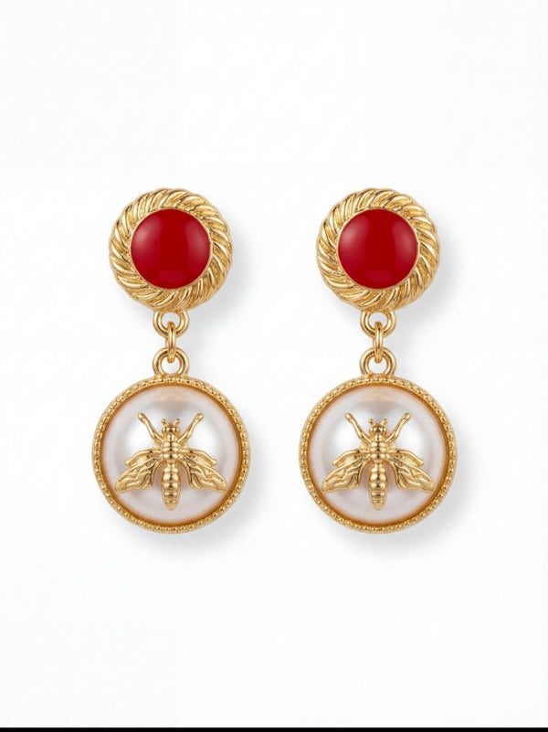 Ruby Apis Pearl Drop Earrings