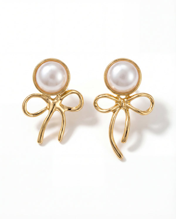 Pearl Bow Drop Earrings