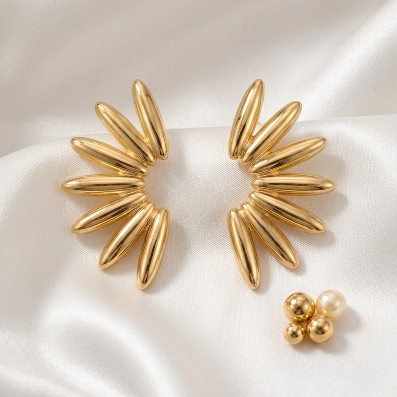 Golden Flare Fan Stud Earrings
