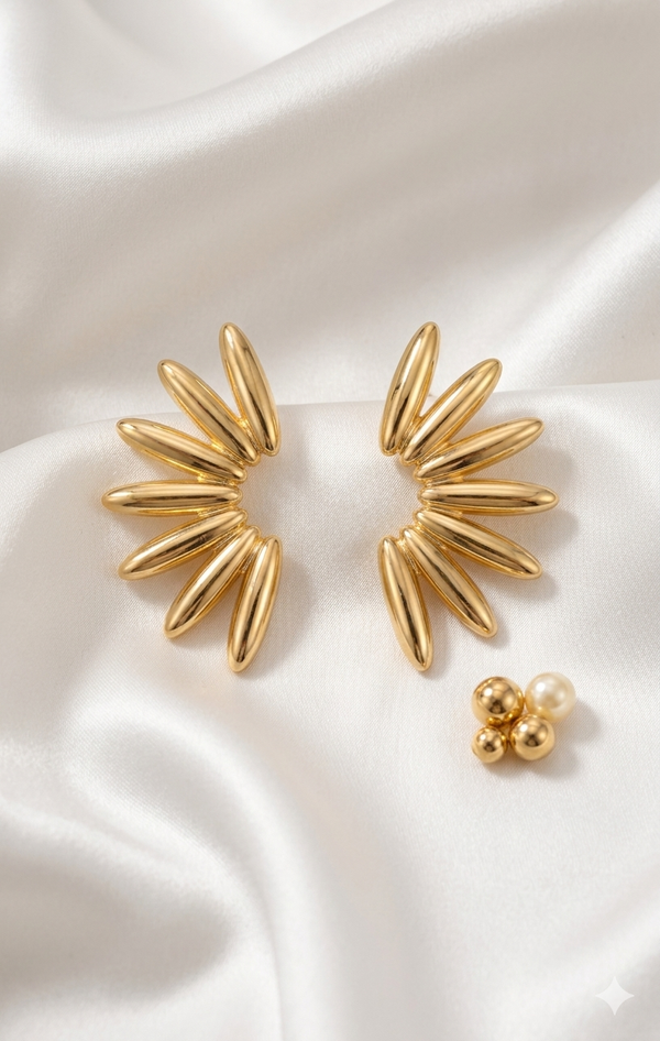 Golden Flare Fan Stud Earrings