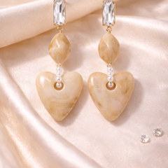 Honey Marble Heart Drop Earrings