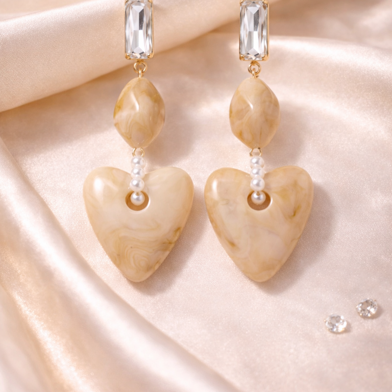 Honey Marble Heart Drop Earrings