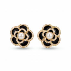 Midnight Pearl Bloom Stud Earrings