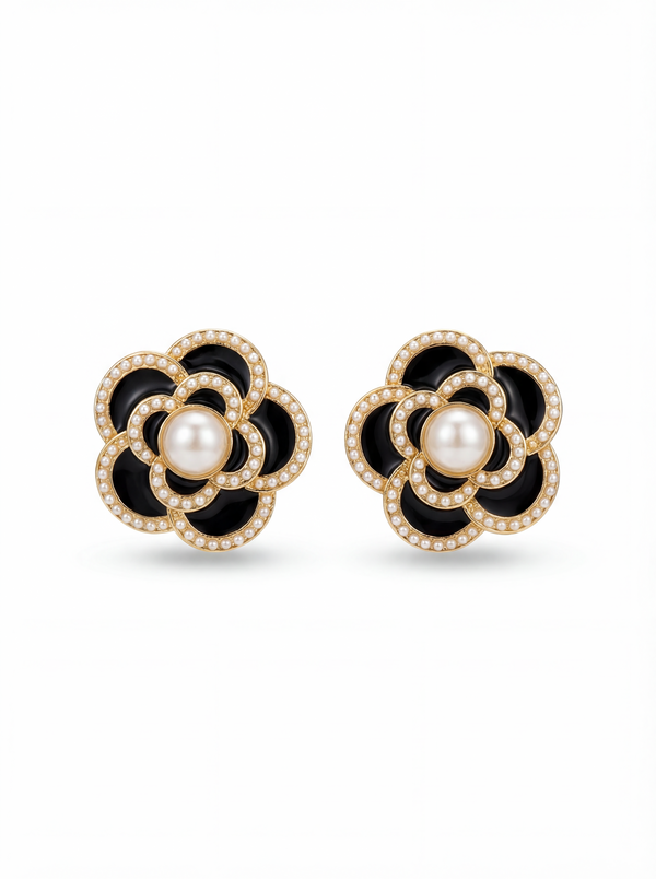 Midnight Pearl Bloom Stud Earrings