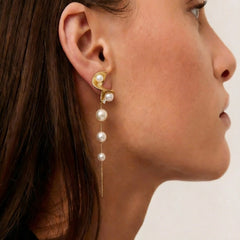 Golden Pearl Cascade Drop Earrings