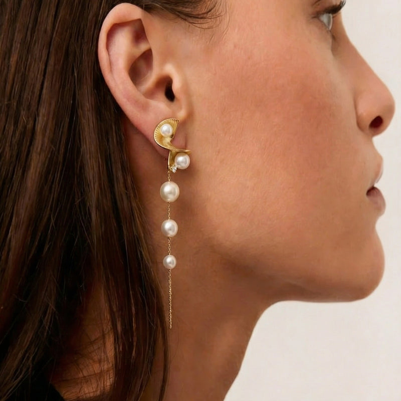 Golden Pearl Cascade Drop Earrings