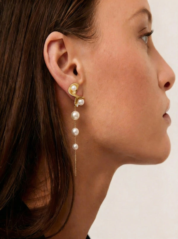 Golden Pearl Cascade Drop Earrings