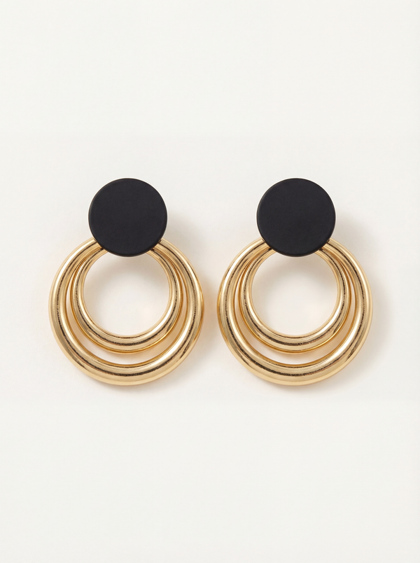 Noir Concentric Hoop Drop Earrings