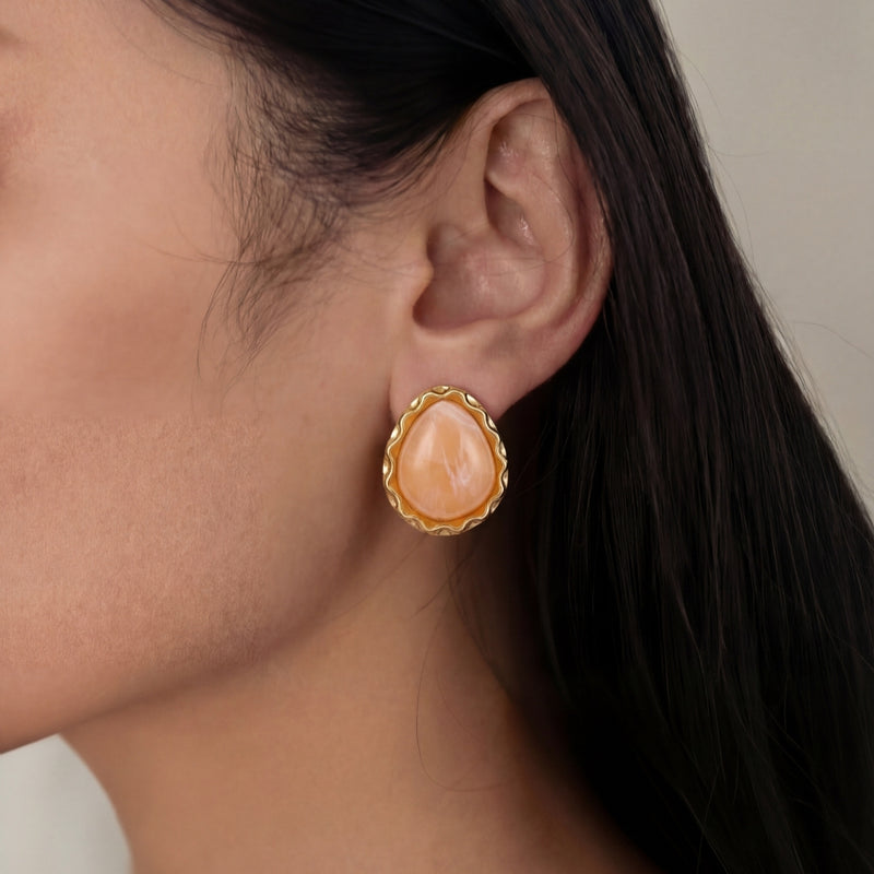 Peach Ripple Stud Earrings