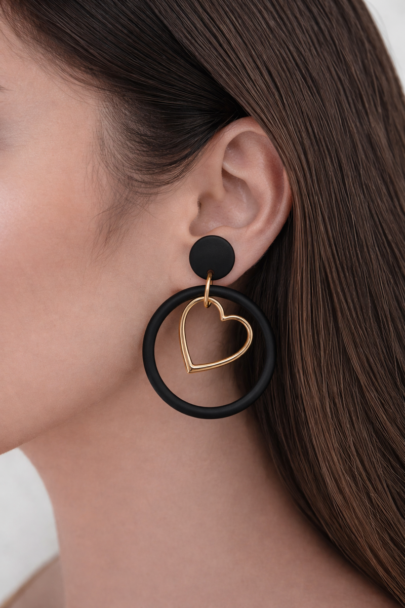Noir Heart Loop Drop Earrings