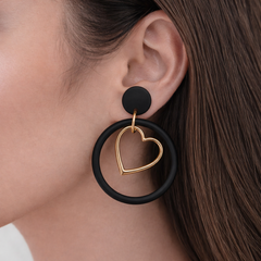 Noir Heart Loop Drop Earrings