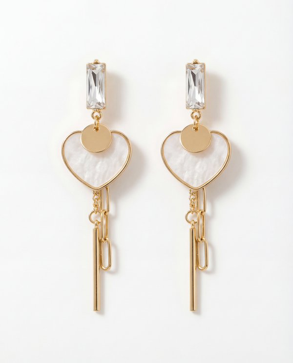 Ivory Chain Heart Drop Earrings