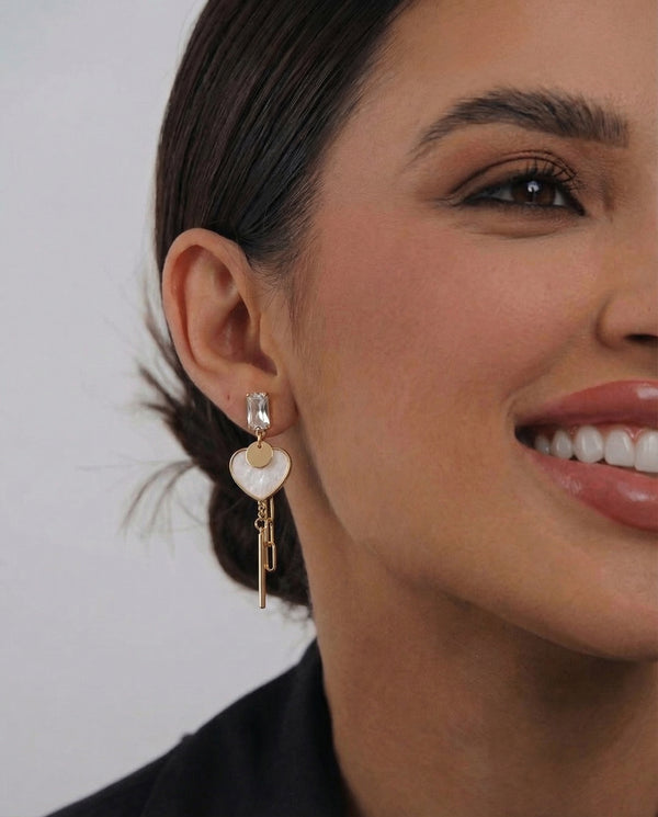 Ivory Chain Heart Drop Earrings