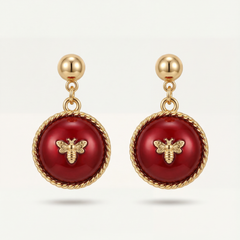 Ruby Bee Medallion Drop Earrings