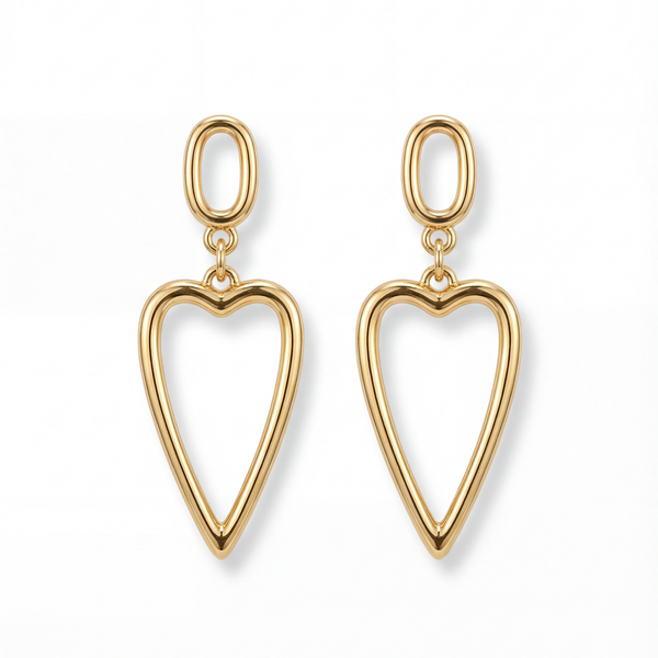 Golden Heartline Drop Earrings