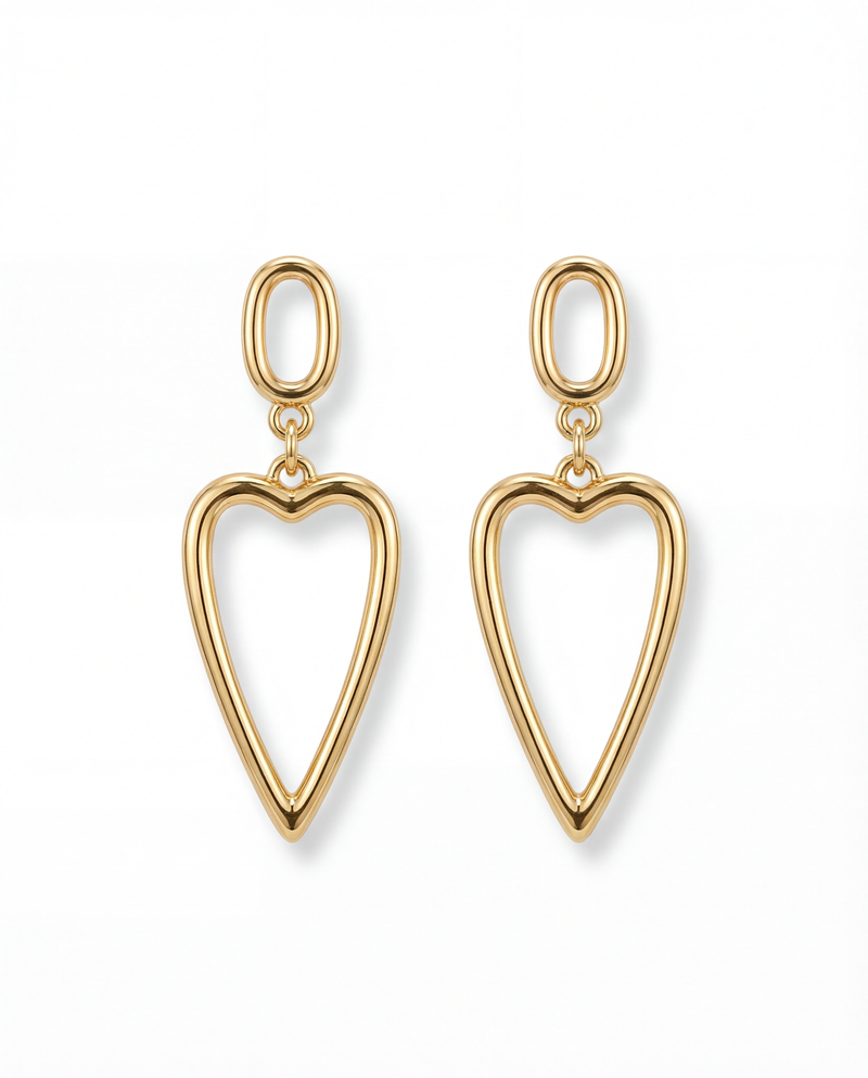 Golden Heartline Drop Earrings