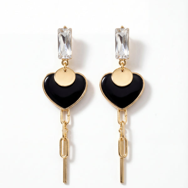 Noir Chain Heart Drop Earrings