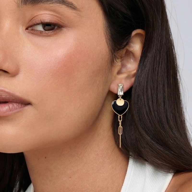 Noir Chain Heart Drop Earrings