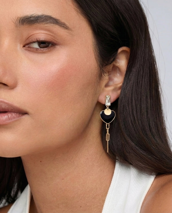 Noir Chain Heart Drop Earrings