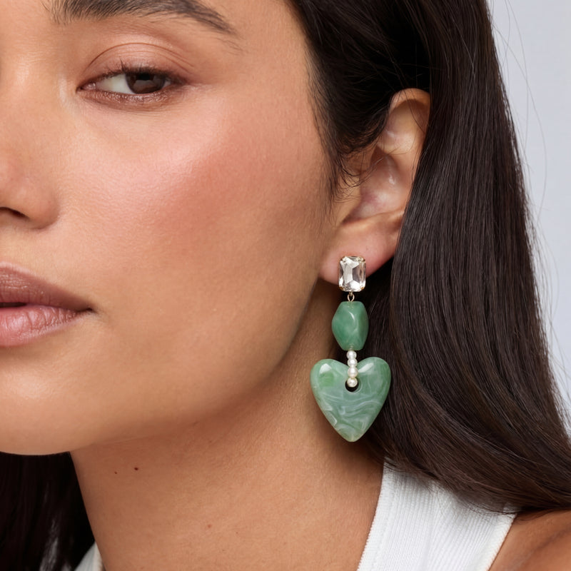 Mint Marble Heart Drop Earrings