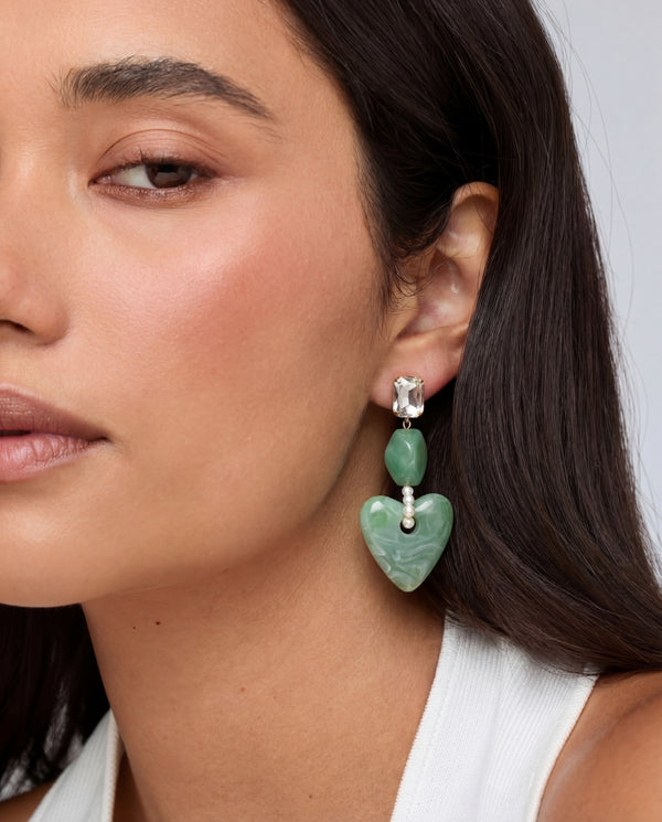 Mint Marble Heart Drop Earrings