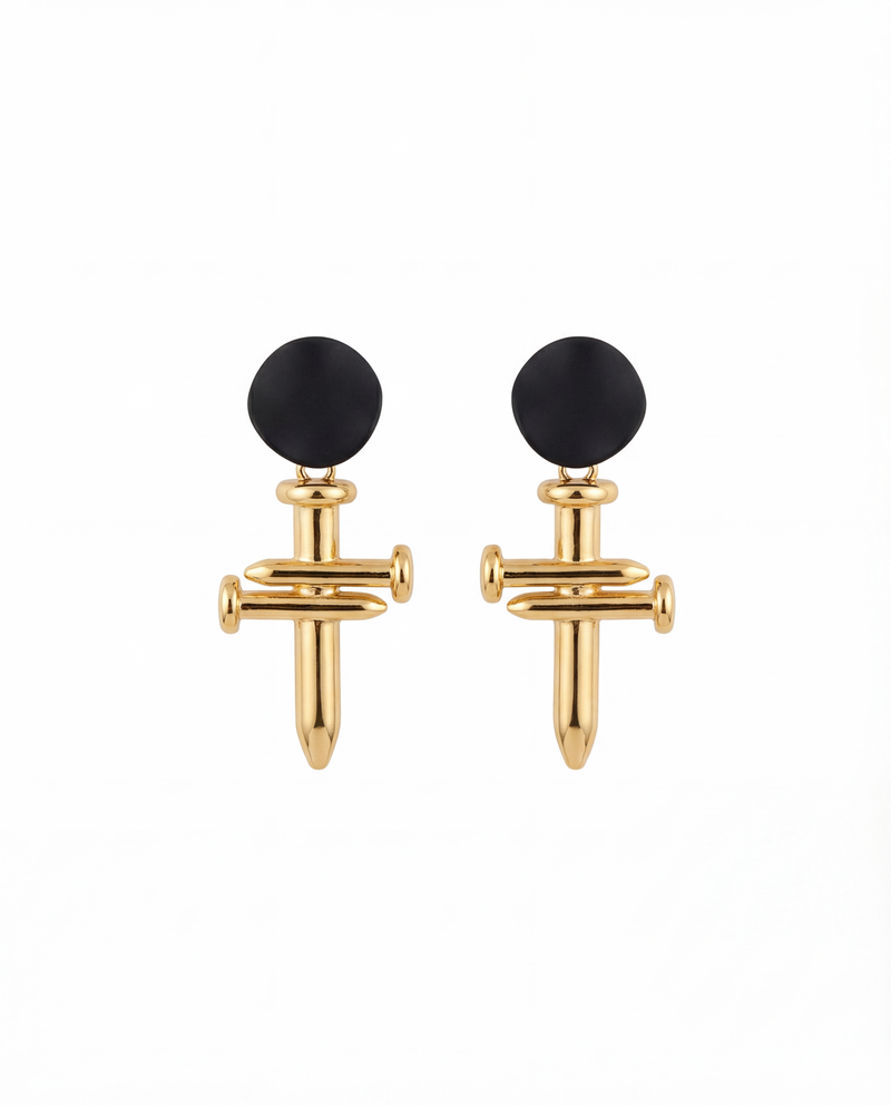 Noir Cross Drop Earrings