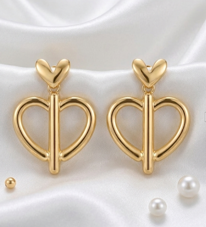 Twin Heart Axis Drop Earrings