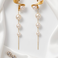 Golden Pearl Cascade Drop Earrings