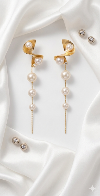 Golden Pearl Cascade Drop Earrings