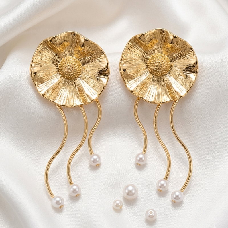 Sunburst Pearl Cascade Earrings
