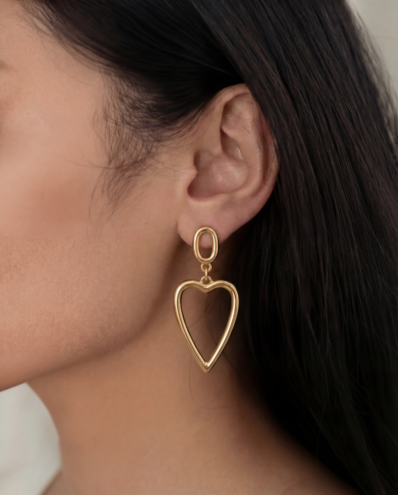 Golden Heartline Drop Earrings