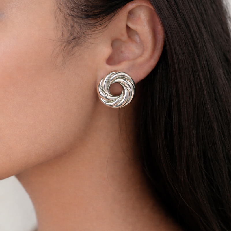 Silver Crest Knot Stud Earrings