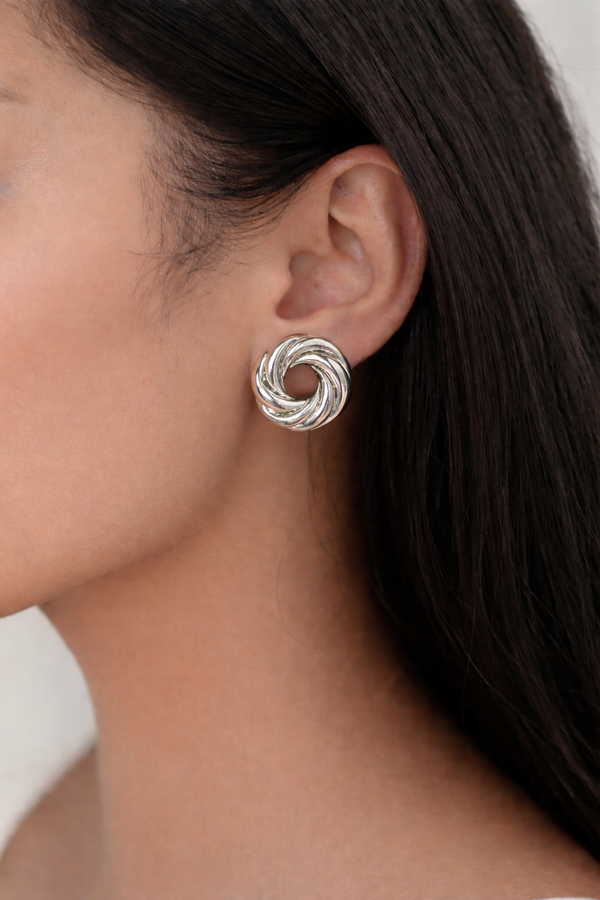 Silver Crest Knot Stud Earrings