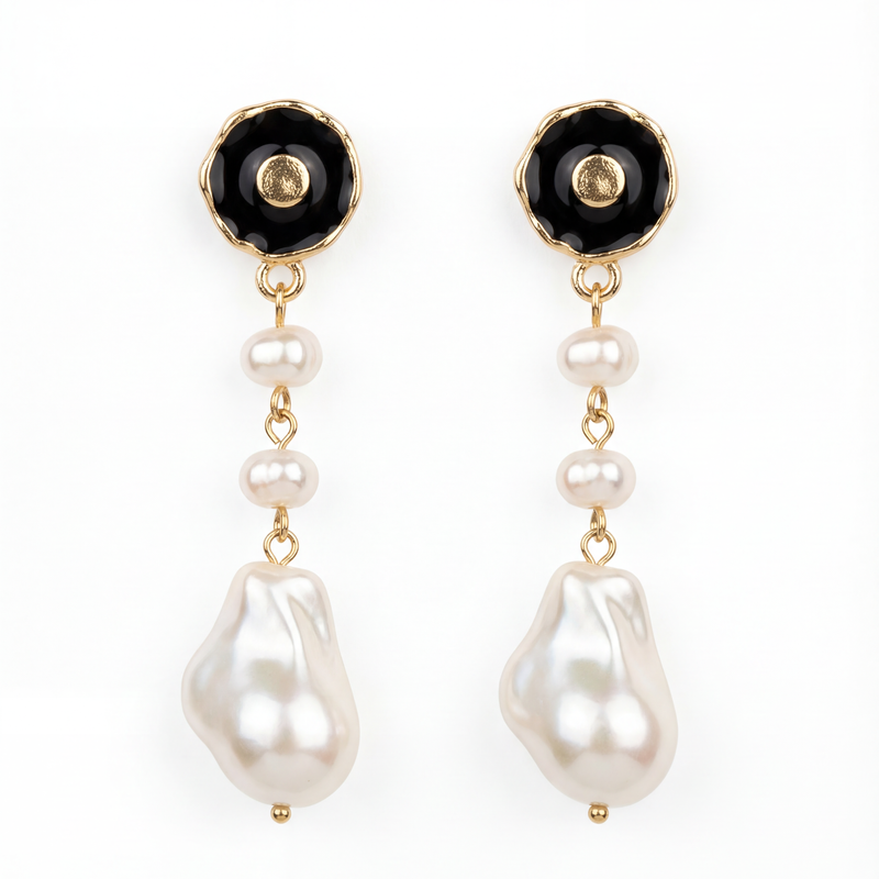 Noir Pearl Cascade Drop Earrings