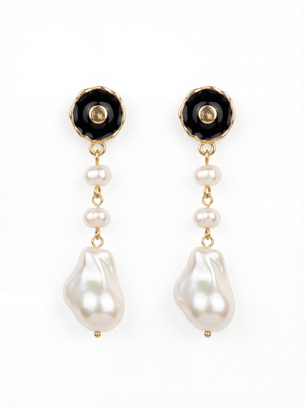 Noir Pearl Cascade Drop Earrings