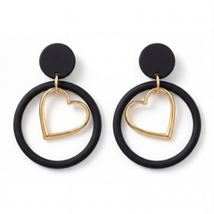 Noir Heart Loop Drop Earrings