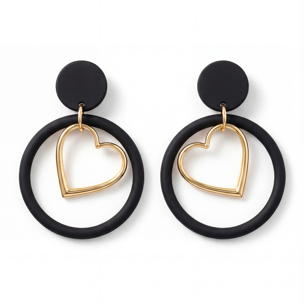 Noir Heart Loop Drop Earrings