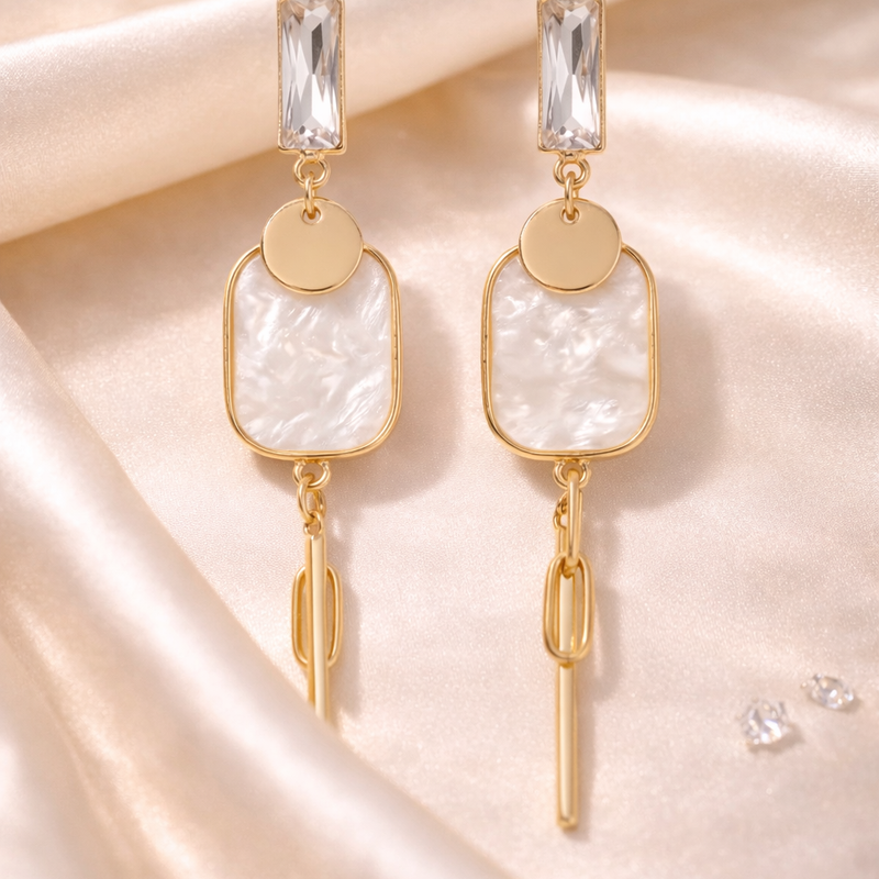 Ivory Chain Bar Drop Earrings