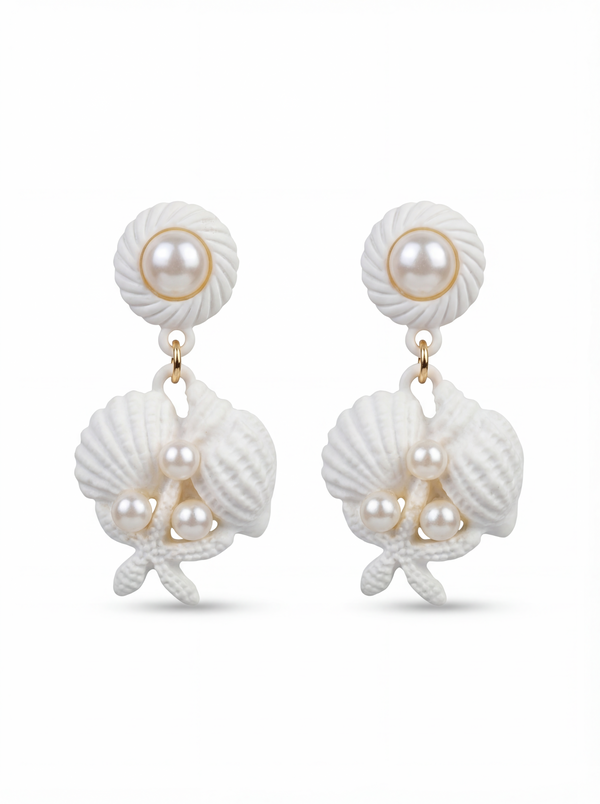 Ivory Shell Bloom Drop Earrings