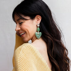 Mint Marble Heart Drop Earrings