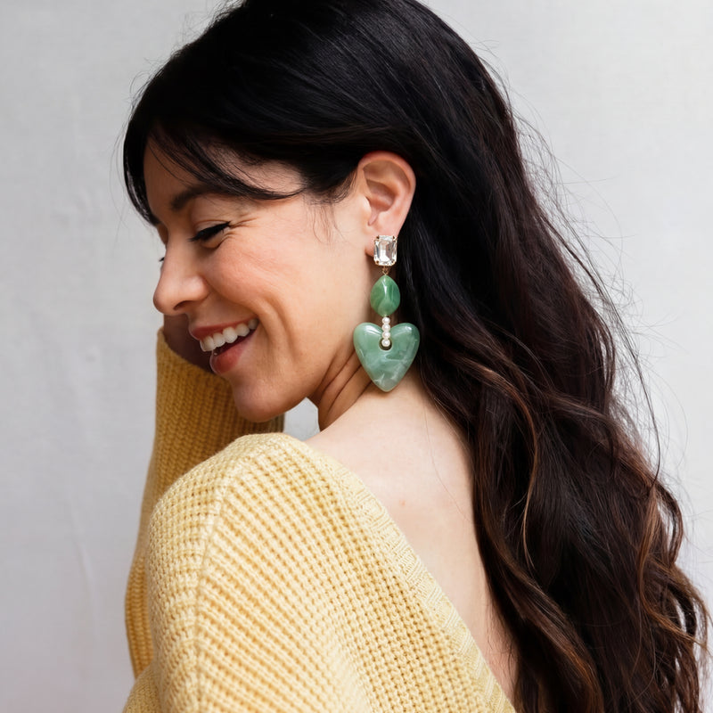 Mint Marble Heart Drop Earrings