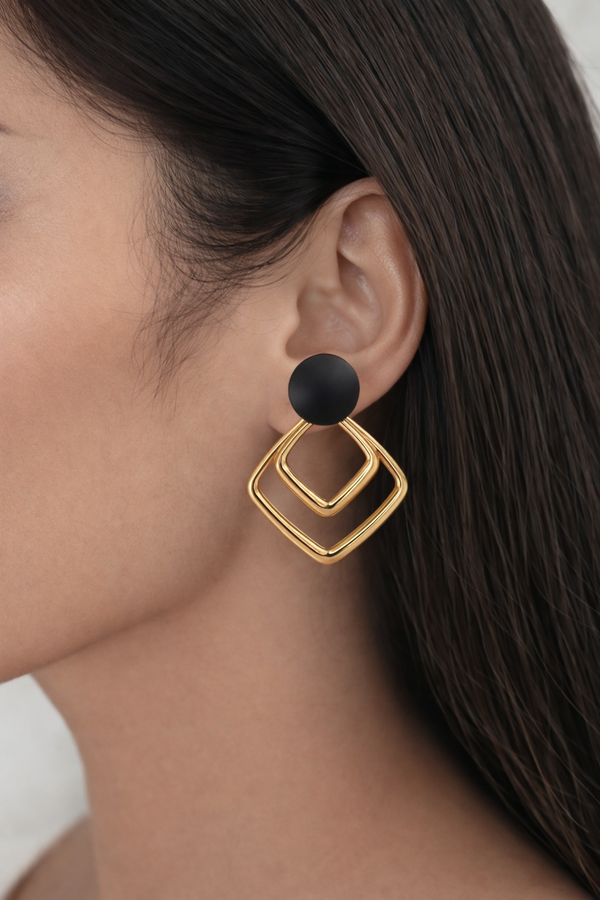 Noir Axis Layer Drop Earrings