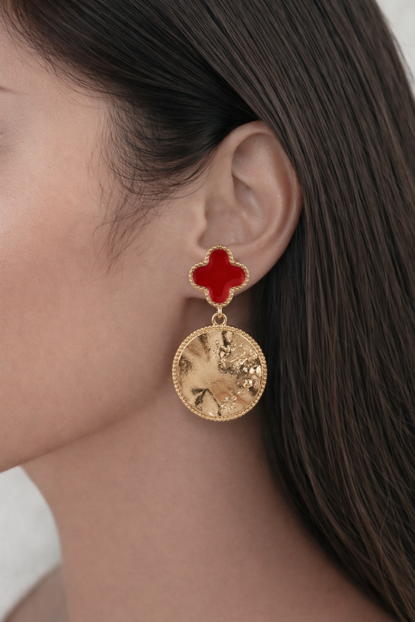 Ruby Crest Coin Drop Earrings