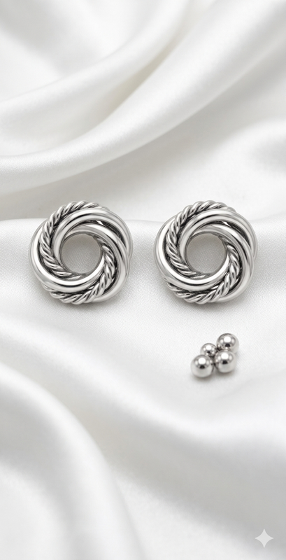 Silver Crest Knot Stud Earrings