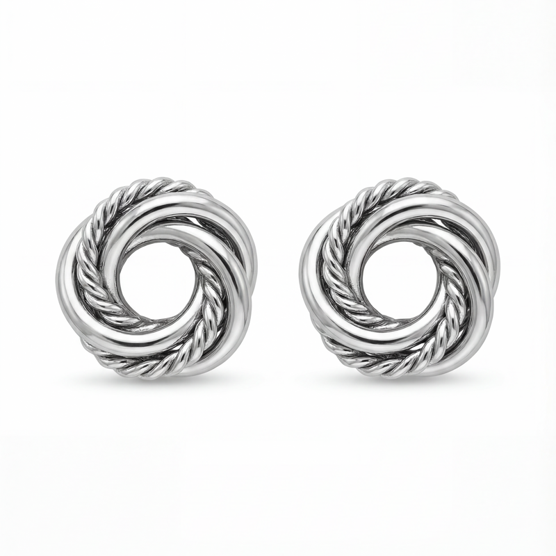 Silver Crest Knot Stud Earrings