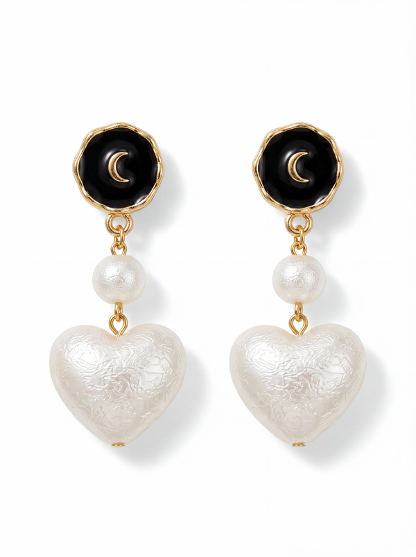 Noir Luna Heart Drop Earrings