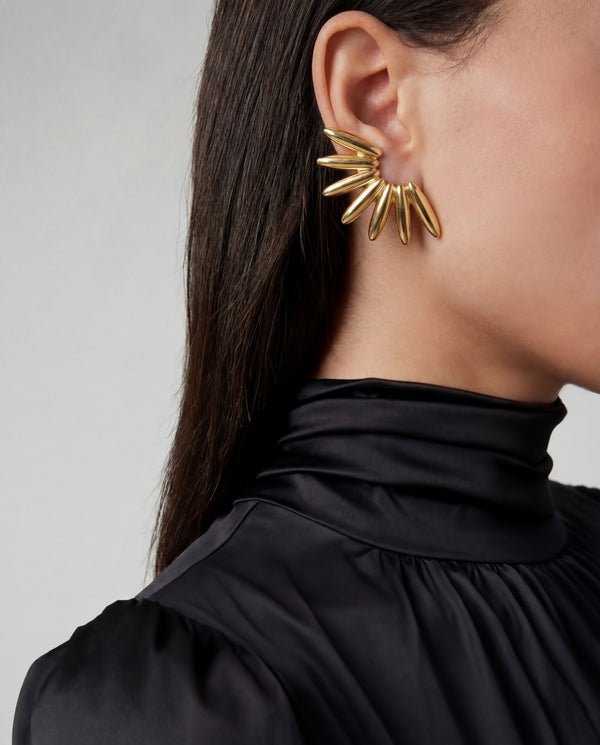 Golden Flare Fan Stud Earrings